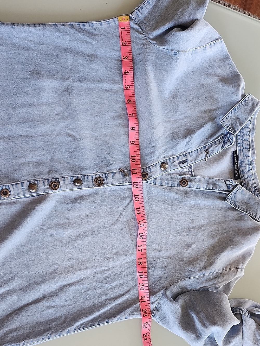 T&W Designs 100% Tencel Chambray Lightweight Denim Boho Chic Tunic Size L - Picture 7 of 11